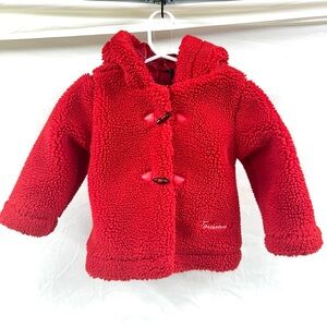 Tommy Hilfiger Toddler Girl Sherpa Teddy Jacket Red 2T With Hood Winter Coat